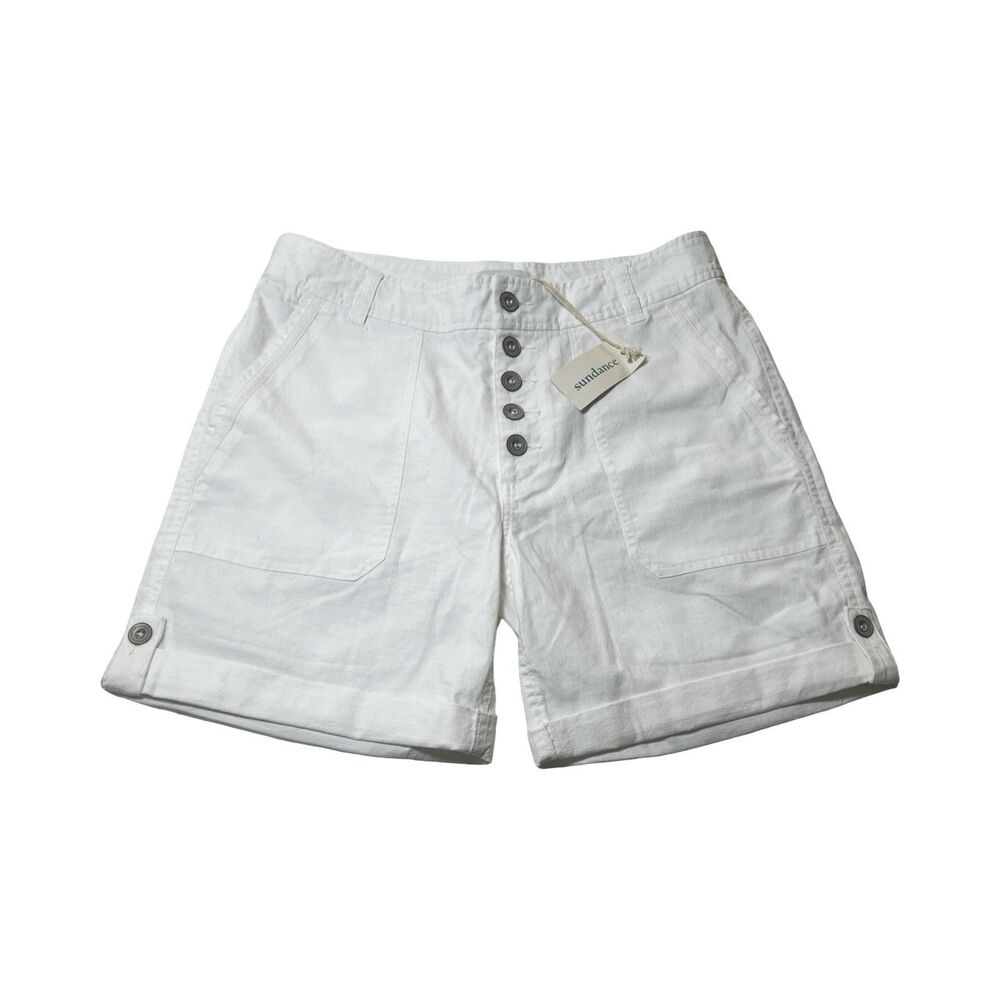 Sundance Womens White Cotton Button Fly Utility Shorts Size 6 NWT